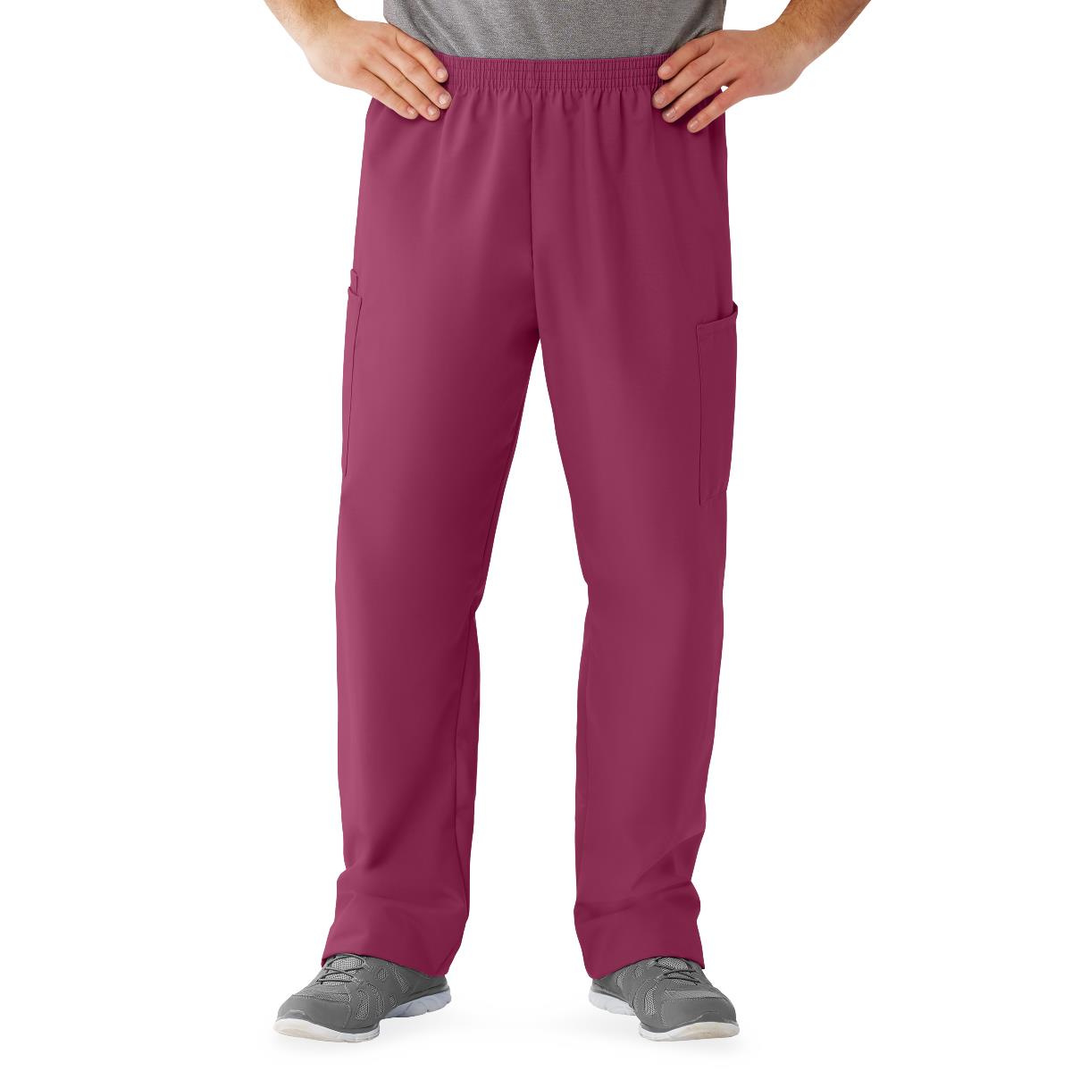 AngelStat Unisex Cargo Scrub Pants with Elastic Waist, Raspberry, Regular Inseam, Size L, 1 EA (674NTRLM) Each