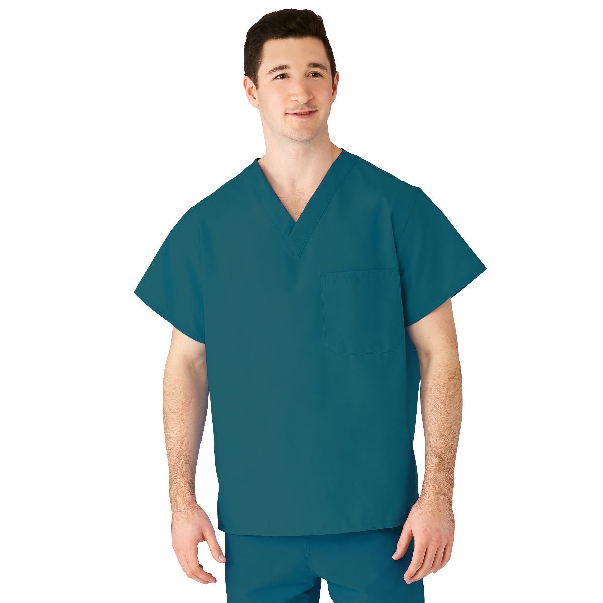 AngelStat Unisex Reversible V-Neck Scrub Top with 2 Pockets, Peacock, Size L, Angelica Color Code, 1 EA (610NBTL-CA) Each