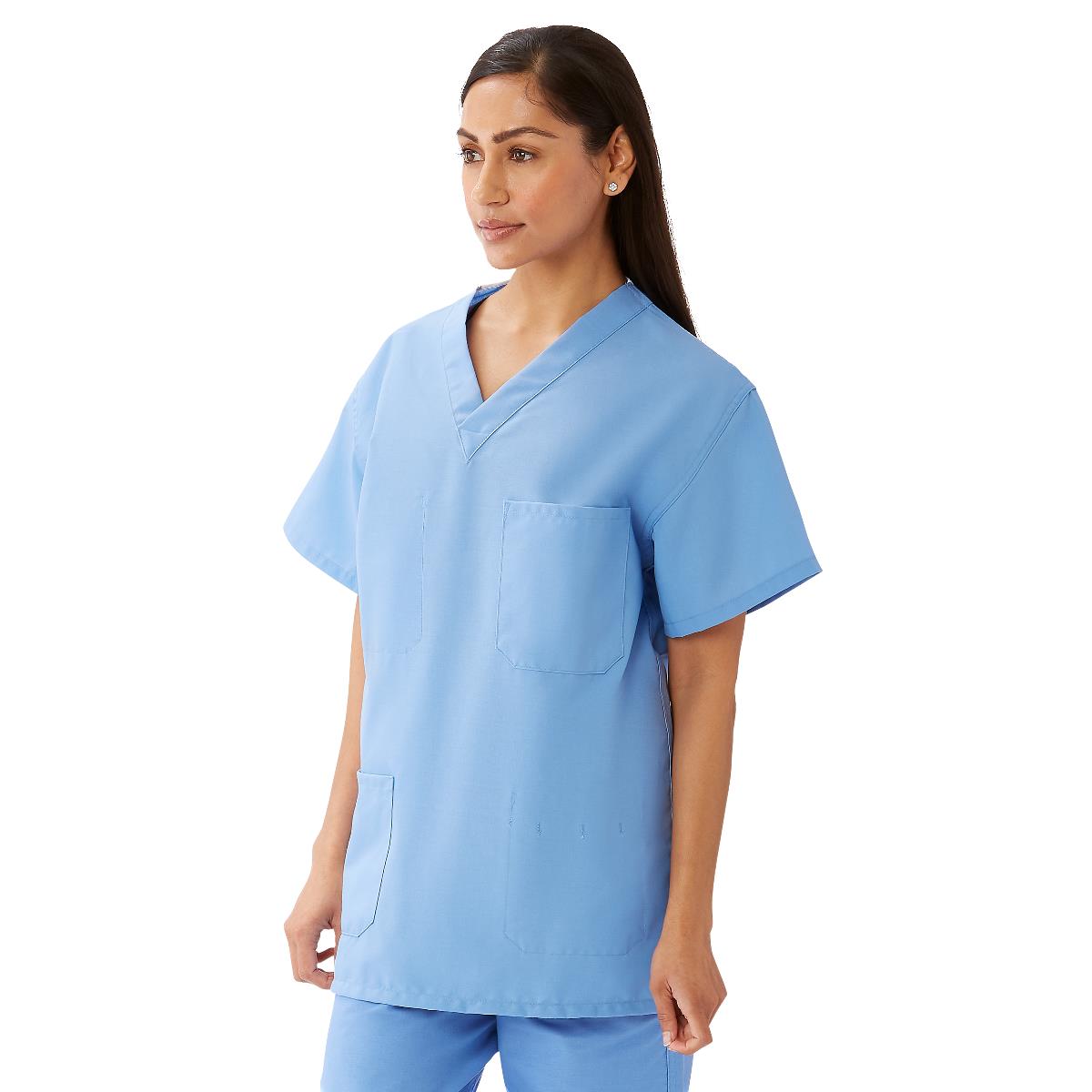 AngelStat Unisex Reversible V-Neck Scrub Top with 4 Pockets, Ceil Blue, Size S, Angelica Color Coding, 1 EA (M630NTHS-CA) Each