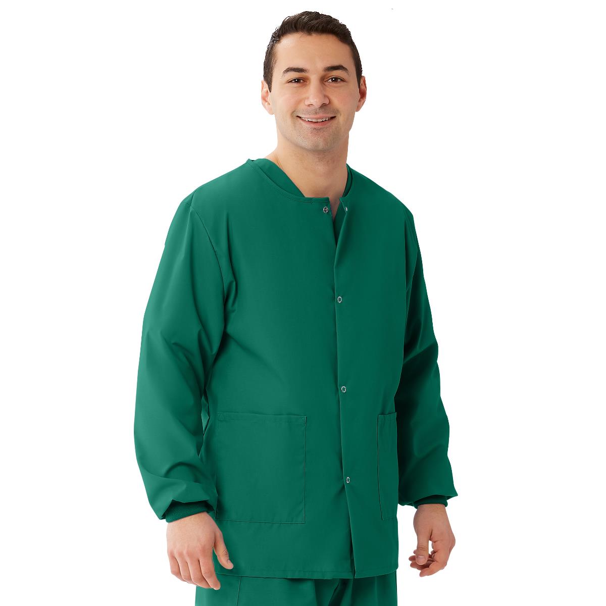 AngelStat Unisex Snap-Front Warm-Up Scrub Jacket, Emerald, Size 5XL, 1 EA (849NJT5XL) Each