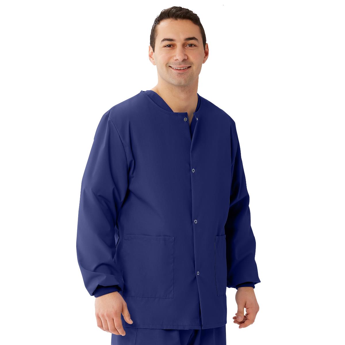 AngelStat Unisex Snap-Front Warm-Up Scrub Jacket, Navy, Size XL, 1 EA (849NNTXL) Each