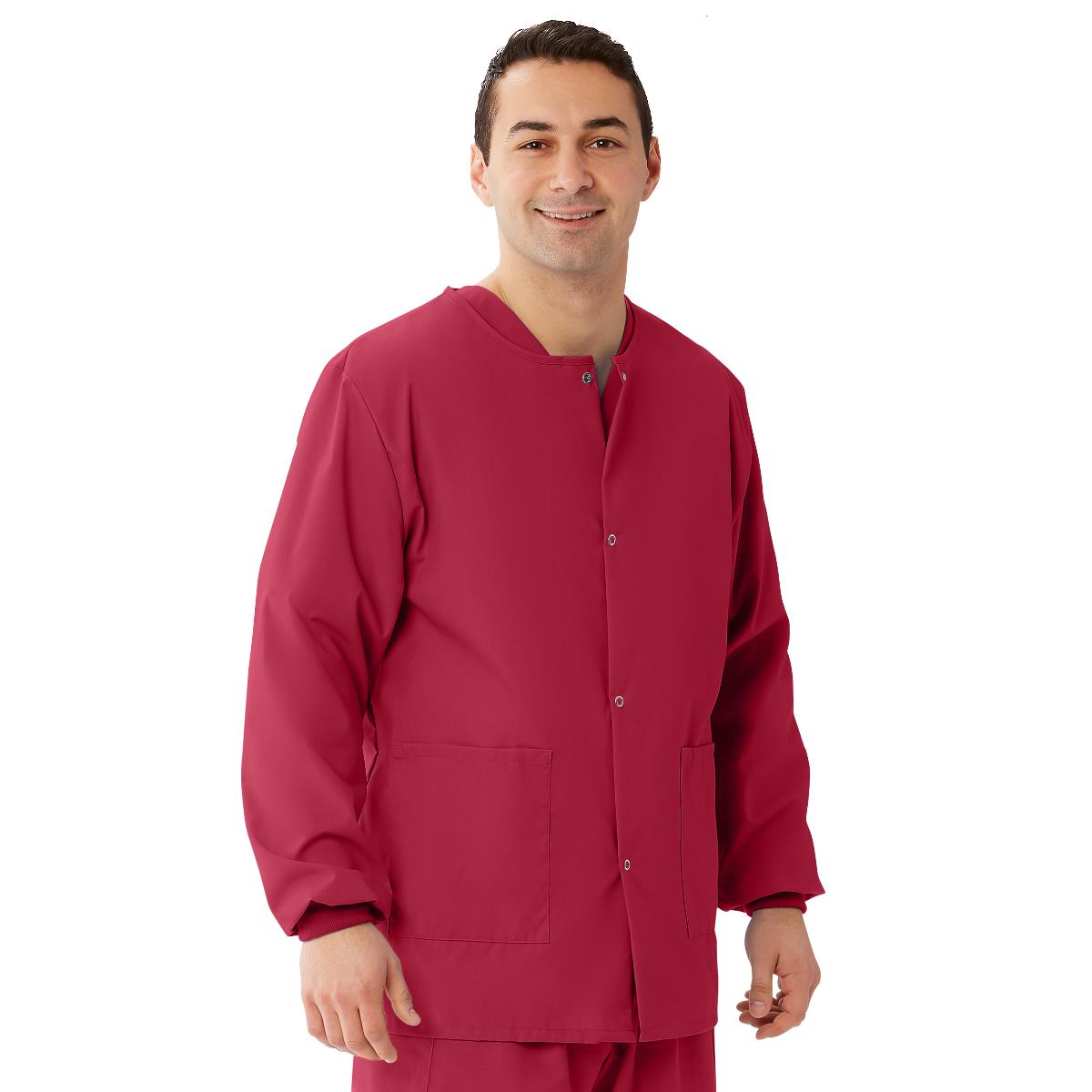 AngelStat Unisex Snap-Front Warm-Up Scrub Jacket, Raspberry, Size L, 1 EA (849NTRL) Each