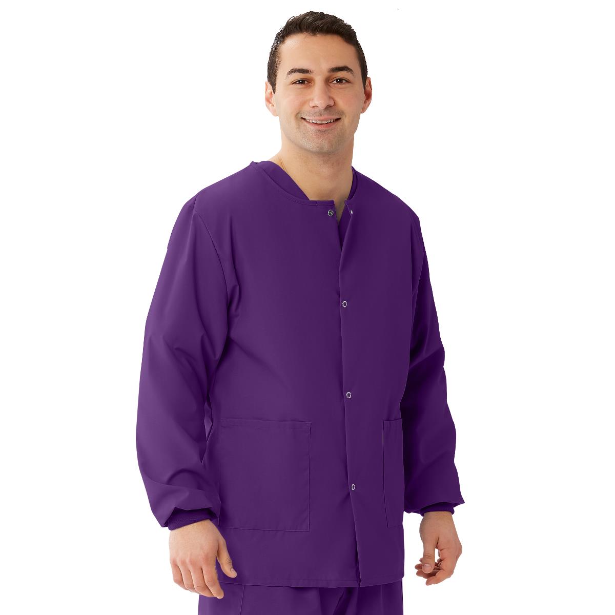 AngelStat Unisex Snap-Front Warm-Up Scrub Jacket, Regal Purple, Size M, 1 EA (849NRPM) Each