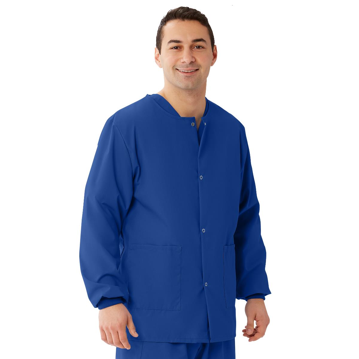 AngelStat Unisex Snap-Front Warm-Up Scrub Jacket, Sapphire, Size 2XL, 1 EA (849NHTXXL) Each