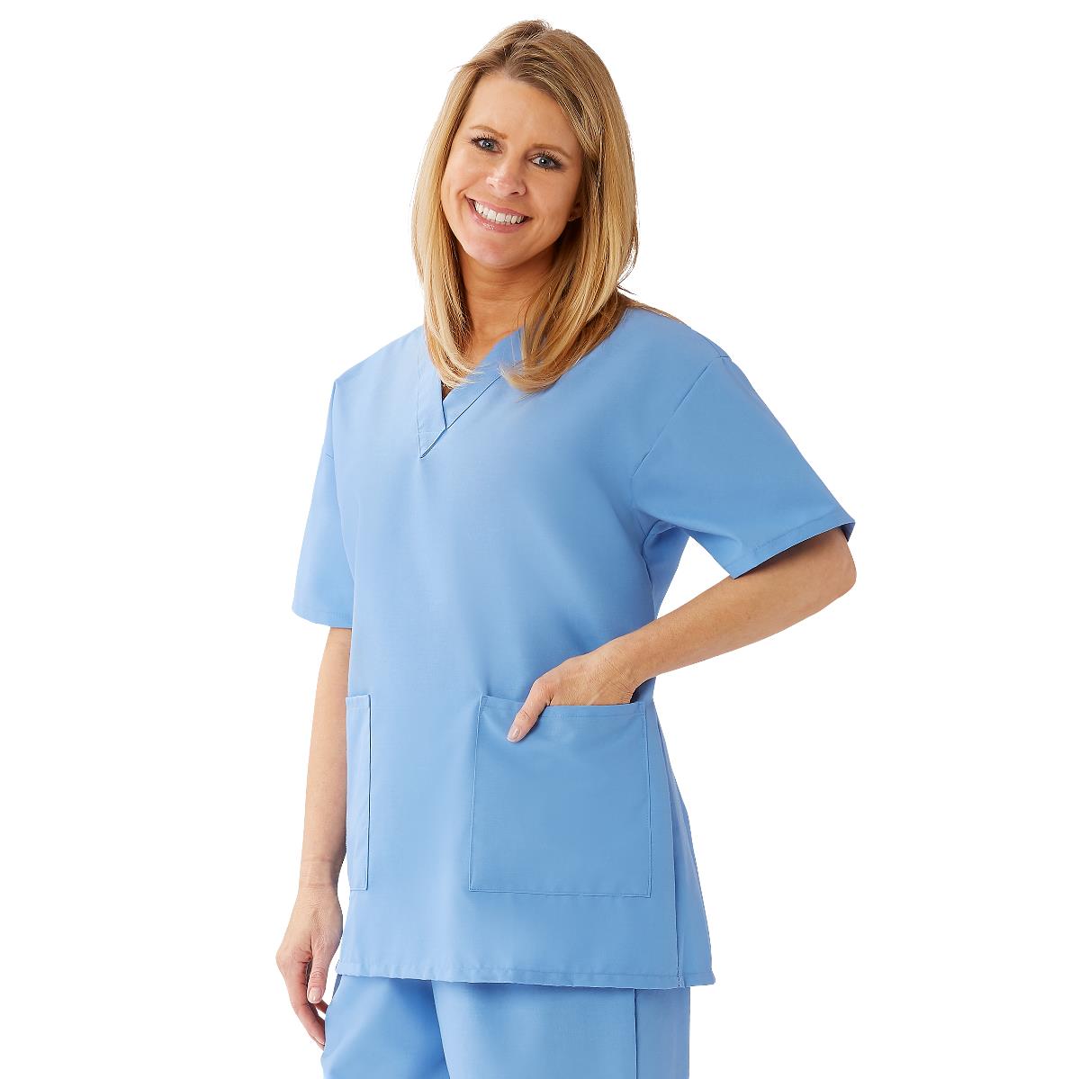 AngelStat Women's V-Neck Tunic Scrub Tops with 2 Pockets, Ceil Blue, Size S, 1 EA (893NTHS) Each