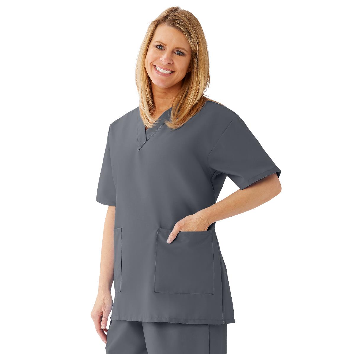AngelStat Women's V-Neck Tunic Scrub Tops with 2 Pockets, Charcoal, Size M, 1 EA (893NCCM) Each