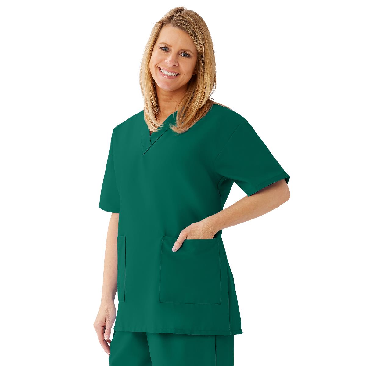 AngelStat Women's V-Neck Tunic Scrub Tops with 2 Pockets, Hunter, Size M, 1 EA (893NHGM) Each