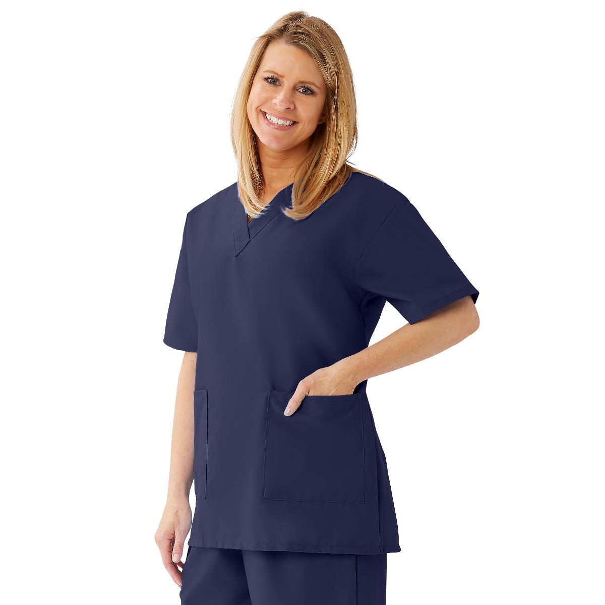 AngelStat Women's V-Neck Tunic Scrub Tops with 2 Pockets, Navy, Size 3XL, 1 EA (893NNTXXXL) Each