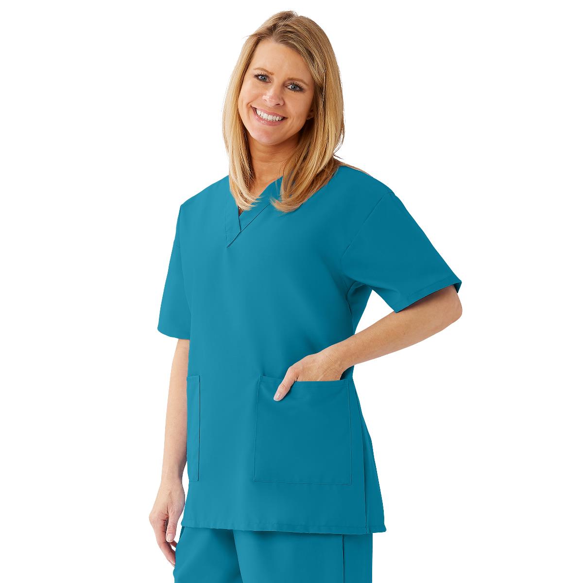 AngelStat Women's V-Neck Tunic Scrub Tops with 2 Pockets, Peacock, Size XL, 1 EA (893NBTXL) Each