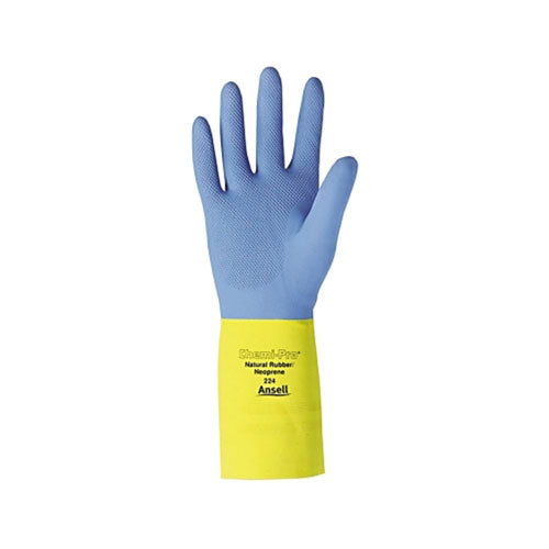 Ansell AlphaTec 87-224 Neoprene Gloves, Cotton Flock Lined, Size 10, Yellow/Blue (012-87-224-10) 12 Pairs