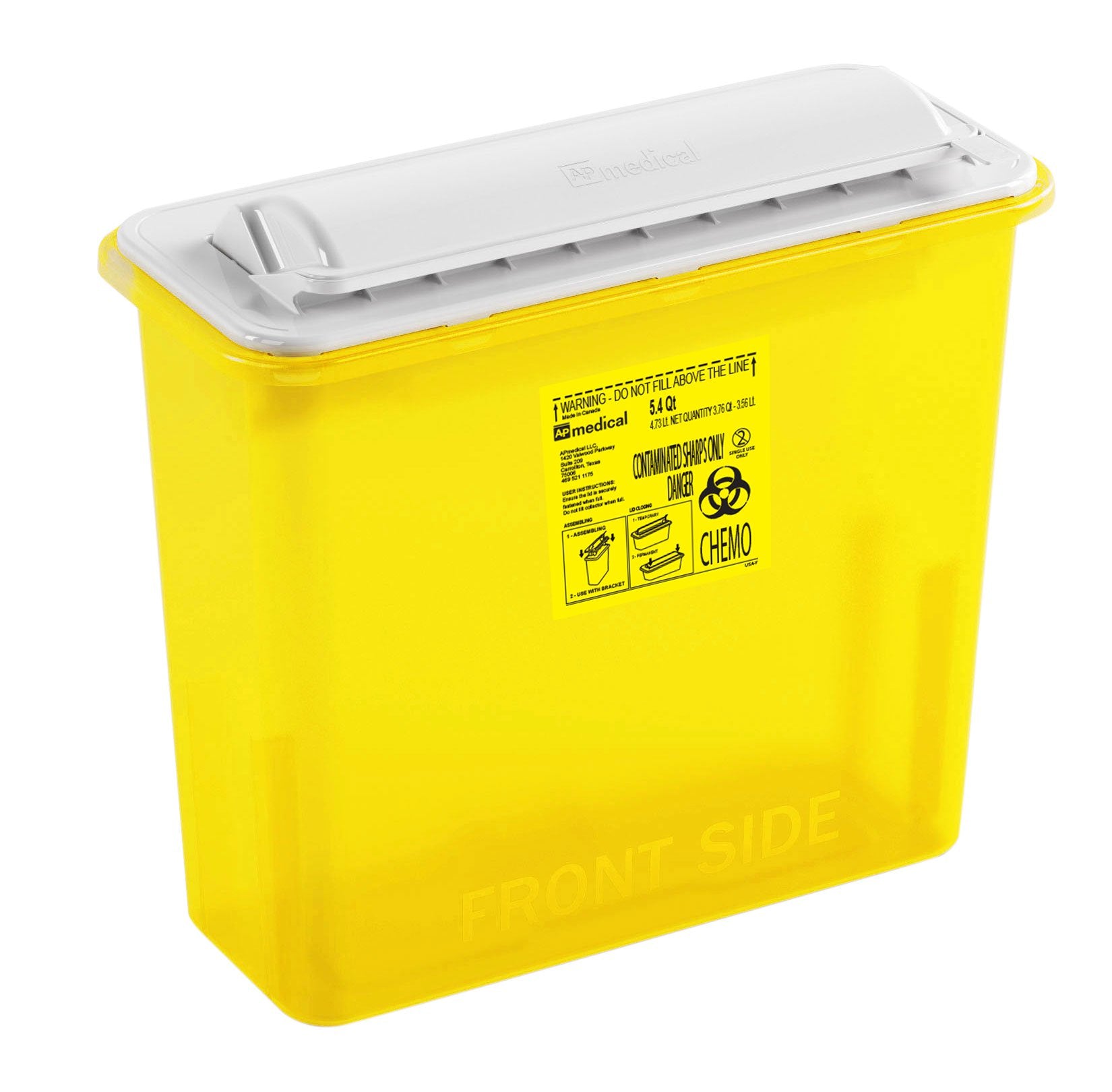 AP Line Chemotherapy Waste Container Yellow Base 12 L X 4-1/2 W X 10-4/5 H Inch Horizontal Entry 1.35 Gallon (907240_CS) 12/CS