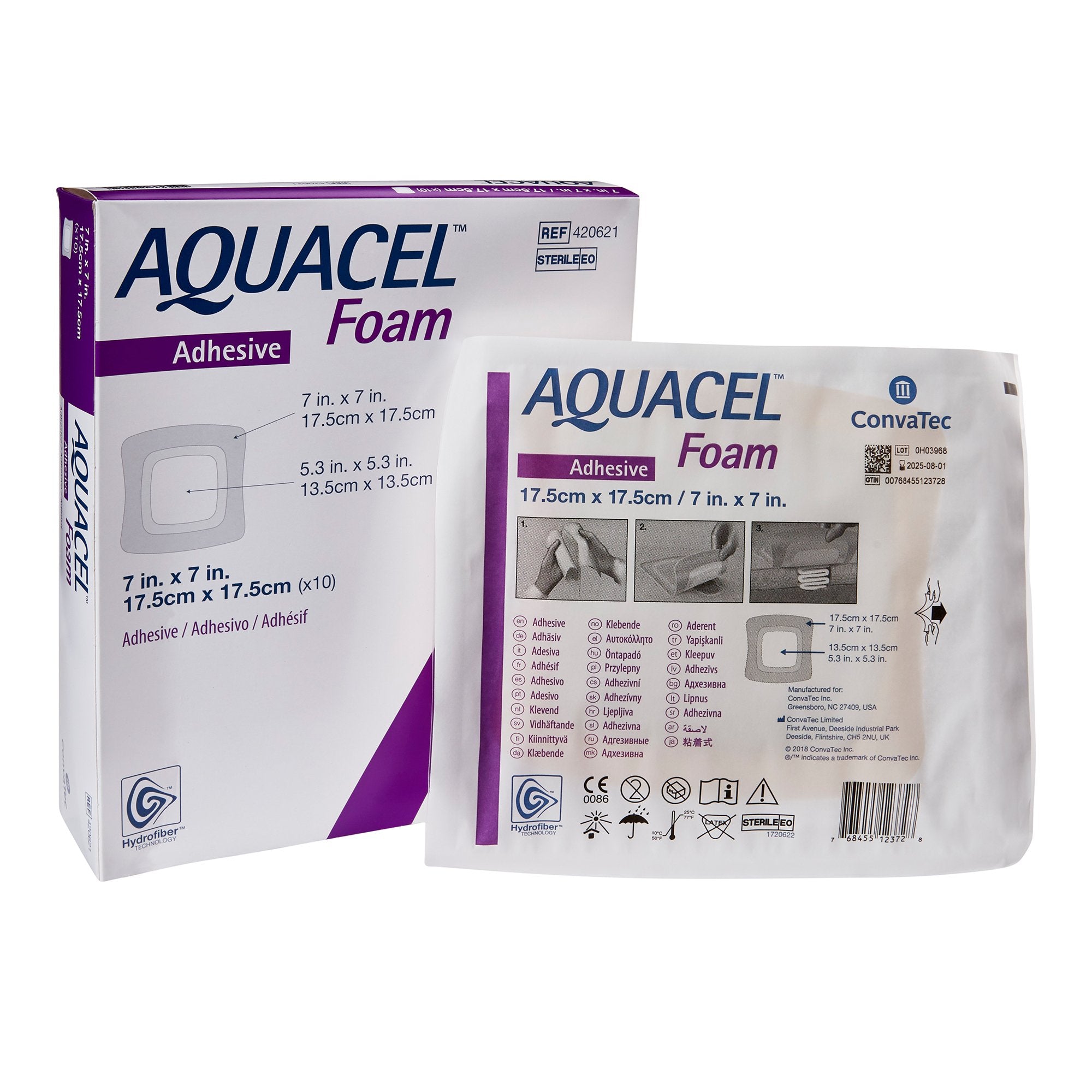Aquacel Foam Dressing 7 X 7 Inch With Border Waterproof Film Backing Silicone Adhesive Square Sterile (802595_EA) 1/EA