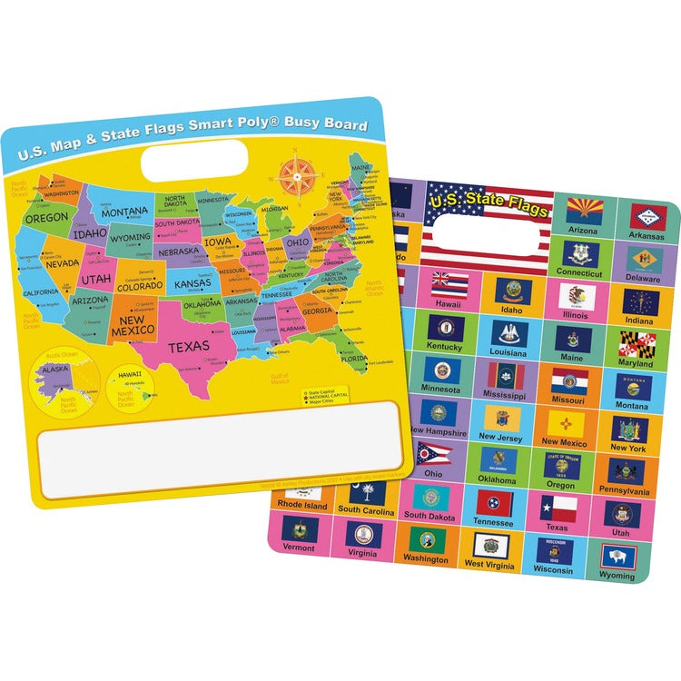 Ashley U.S. Map/Flags Smart Poly Busy Board - 10.8" (0.9 ft) Width x 10.8" (0.9 ft) Height - Poly-coated Cardboard Surface - Square - Each (ASH98008) Each