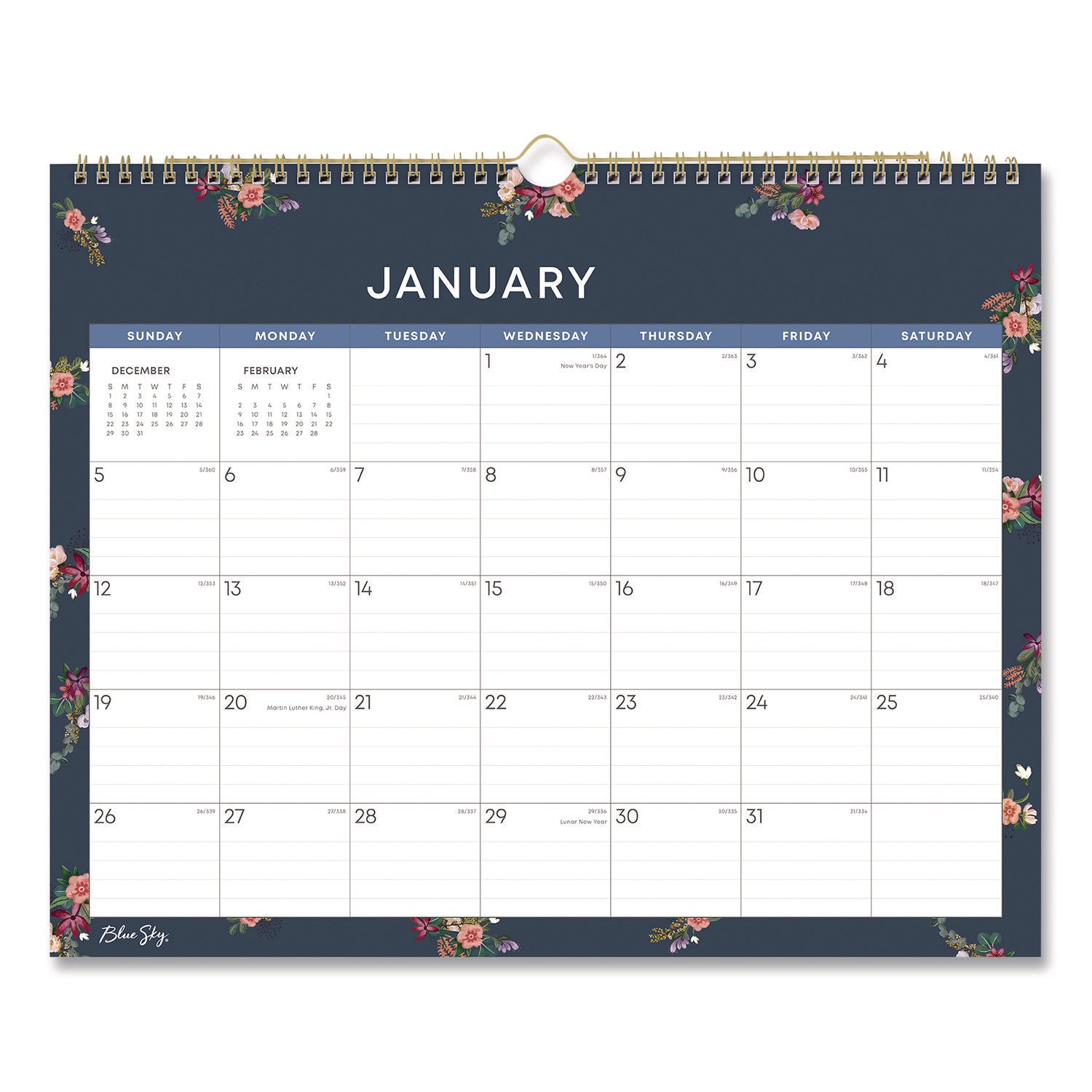Ashlyn Monthly Wall Calendar, Floral Artwork, 15 x 12, White/Blue/Pink Sheets, 12-Month (Jan to Dec): 2025 (BLS14861725) Each
