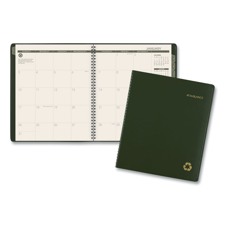 AT-A-GLANCE Recycled Monthly Planner, 11 x 9, Green Cover, 13-Month: Jan 2026 to Jan 2027 (AAG70260G60) Each