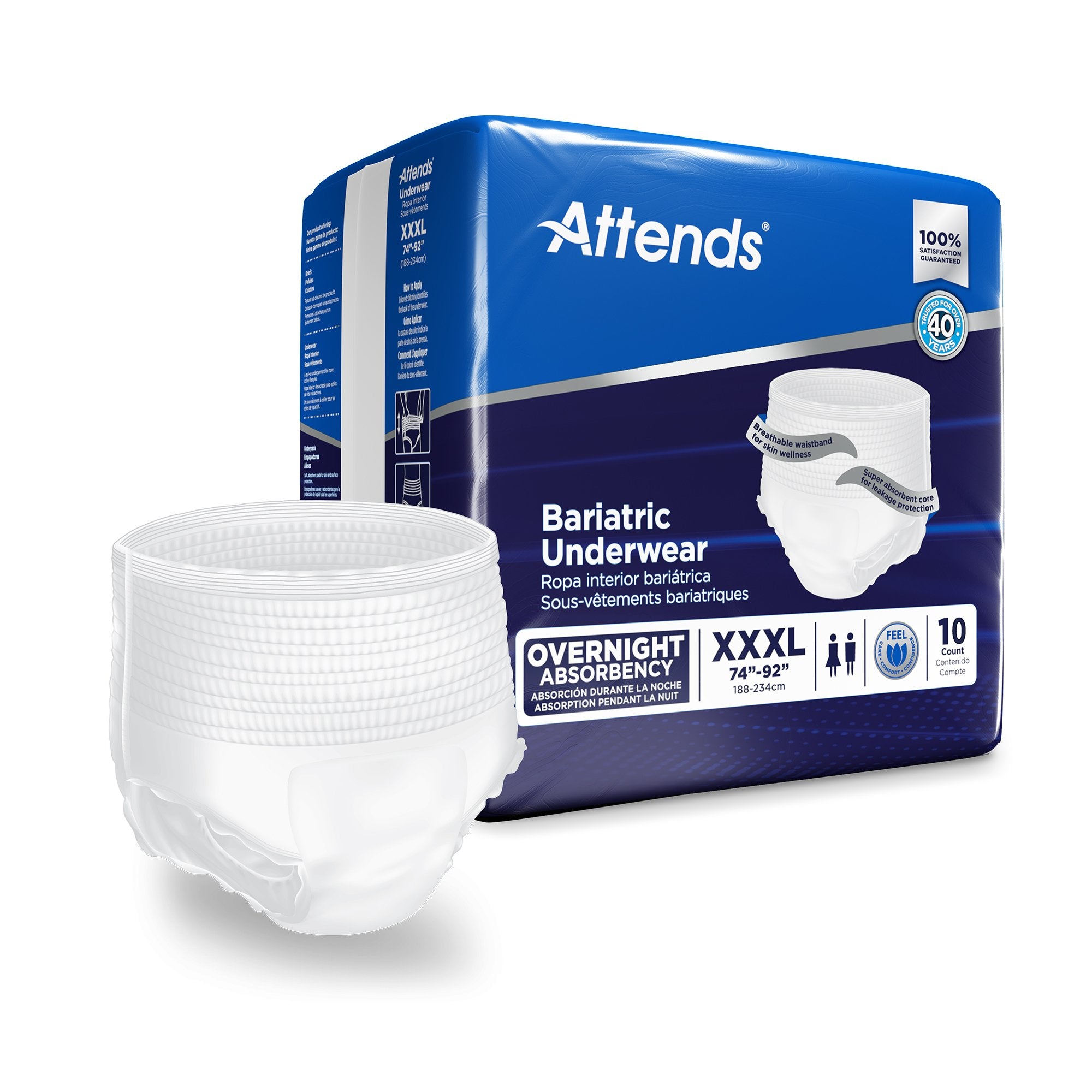 Attends Bariatric Unisex Adult Absorbent Underwear Pull On with Tear Away Seams 3X-Large Disposable Heavy Absorbency (1184056_CS) 40/CS