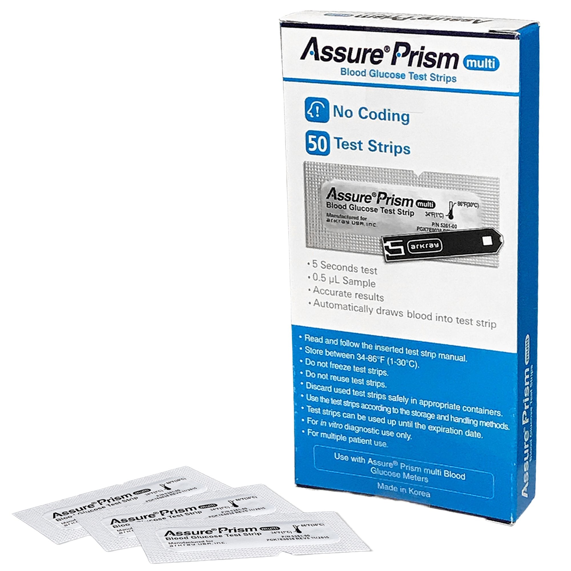 ASSURE Prism Multi Foiled Wrapped Blood Glucose Test Strips 50 Strips per Pack (1240086_BX) 50/BX