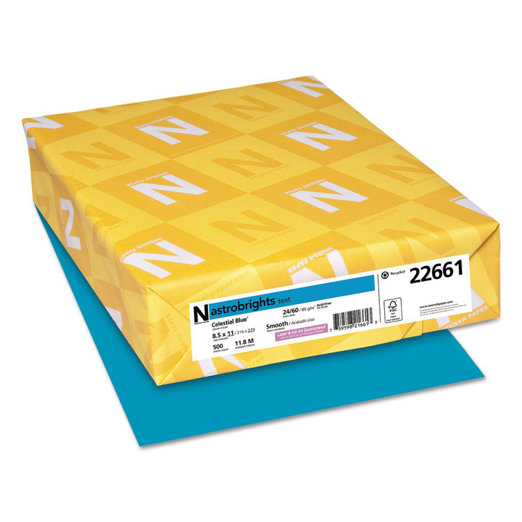 Astrobrights Color Paper, 24 lb Bond Weight, 8.5 x 11, Celestial Blue, 500 Sheets/Ream (WAU22661) 1 Ream