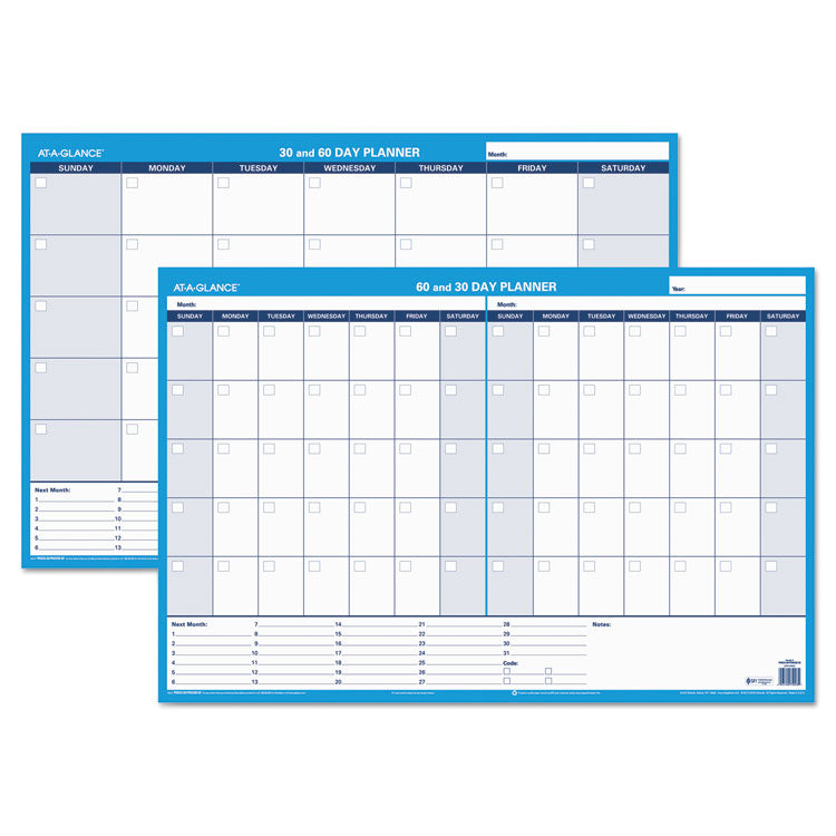AT-A-GLANCE 30/60-Day Undated Horizontal Erasable Wall Planner, 36 x 24, White/Blue Sheets, Undated (AAGPM23328) Each
