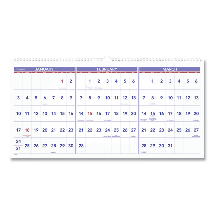 AT-A-GLANCE Deluxe Three-Month Reference Wall Calendar, Horizontal Orientation, 24 x 12, White Sheets, 15-Month: Dec 2025 to Feb 2027 (AAGPM1428) Each