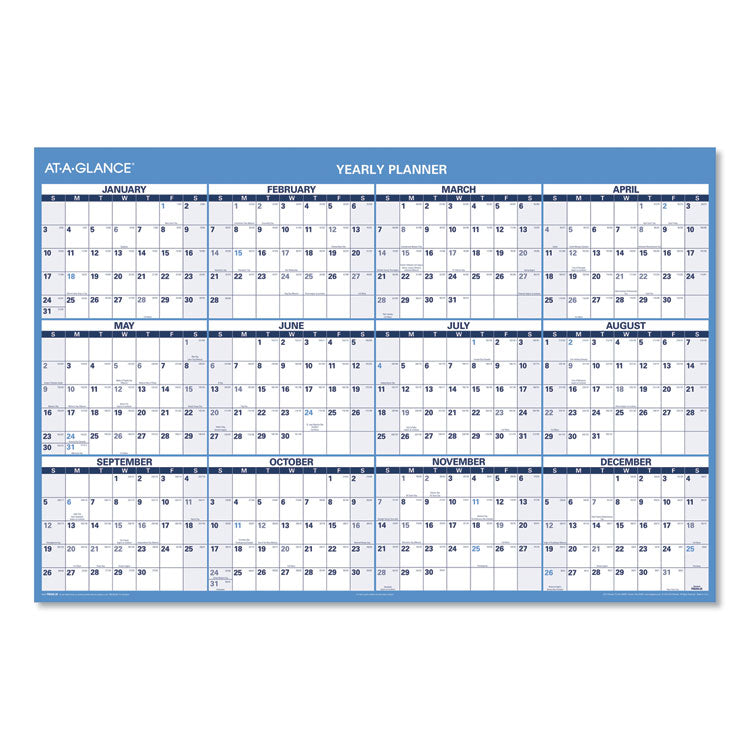AT-A-GLANCE Horizontal Reversible/Erasable Wall Planner, 48 x 32, White/Blue Sheets, 12-Month (Jan to Dec): 2026 (AAGPM30028) Each