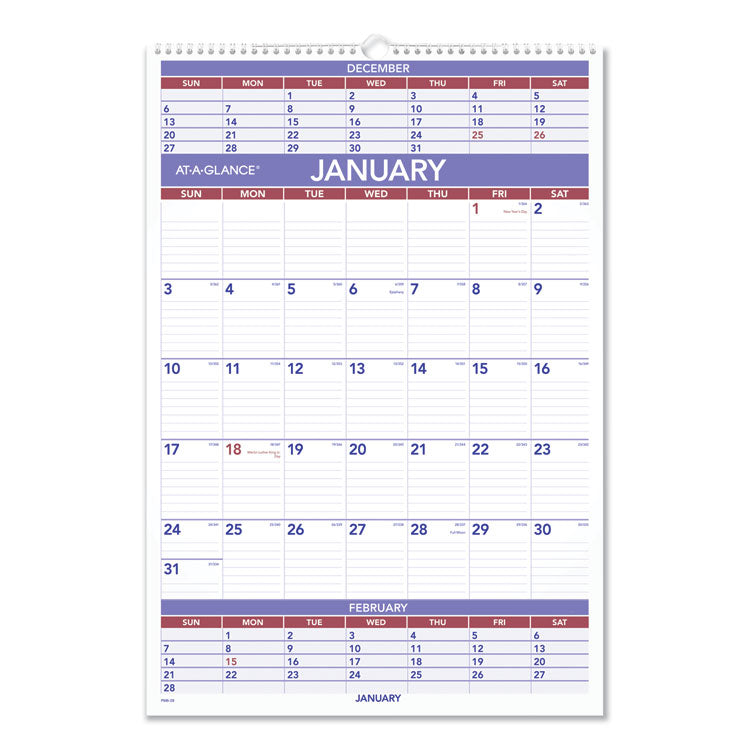 AT-A-GLANCE Three-Month Wall Calendar, 15.5 x 22.75, White Sheets, 12-Month (Jan to Dec): 2026 (AAGPM628) Each