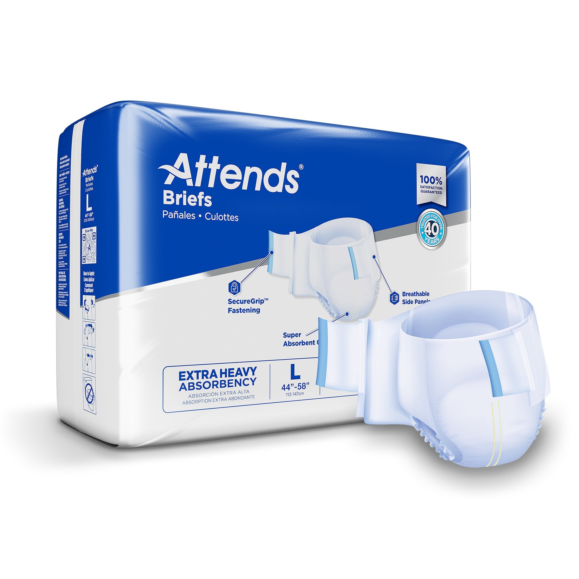 Attends Care Advanced Unisex Adult Incontinence Brief Large Disposable Heavy Absorbency (1247853_CS) 100/CS