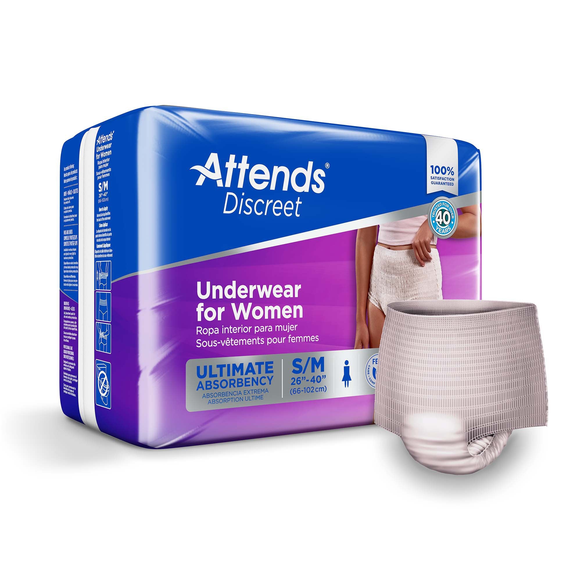 Attends Discreet Female Adult Absorbent Underwear Pull On with Tear Away Seams Medium Disposable Heavy Absorbency (1039110_CS) 80/CS