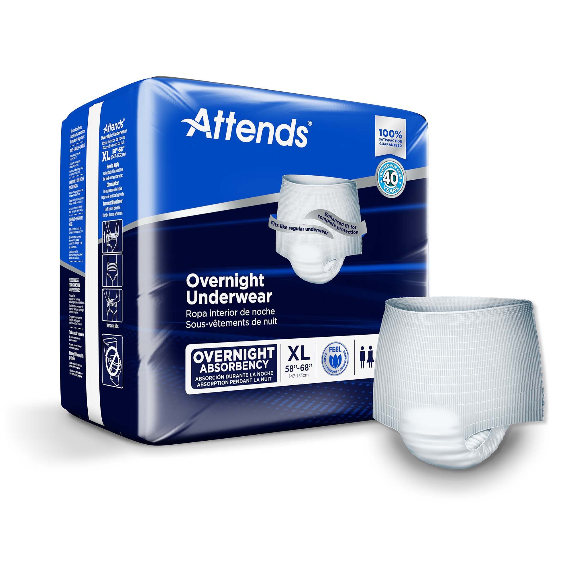 Attends Overnight Unisex Adult Absorbent Underwear Pull On with Tear Away Seams X-Large Disposable Heavy Absorbency (830767_CS) 48/CS