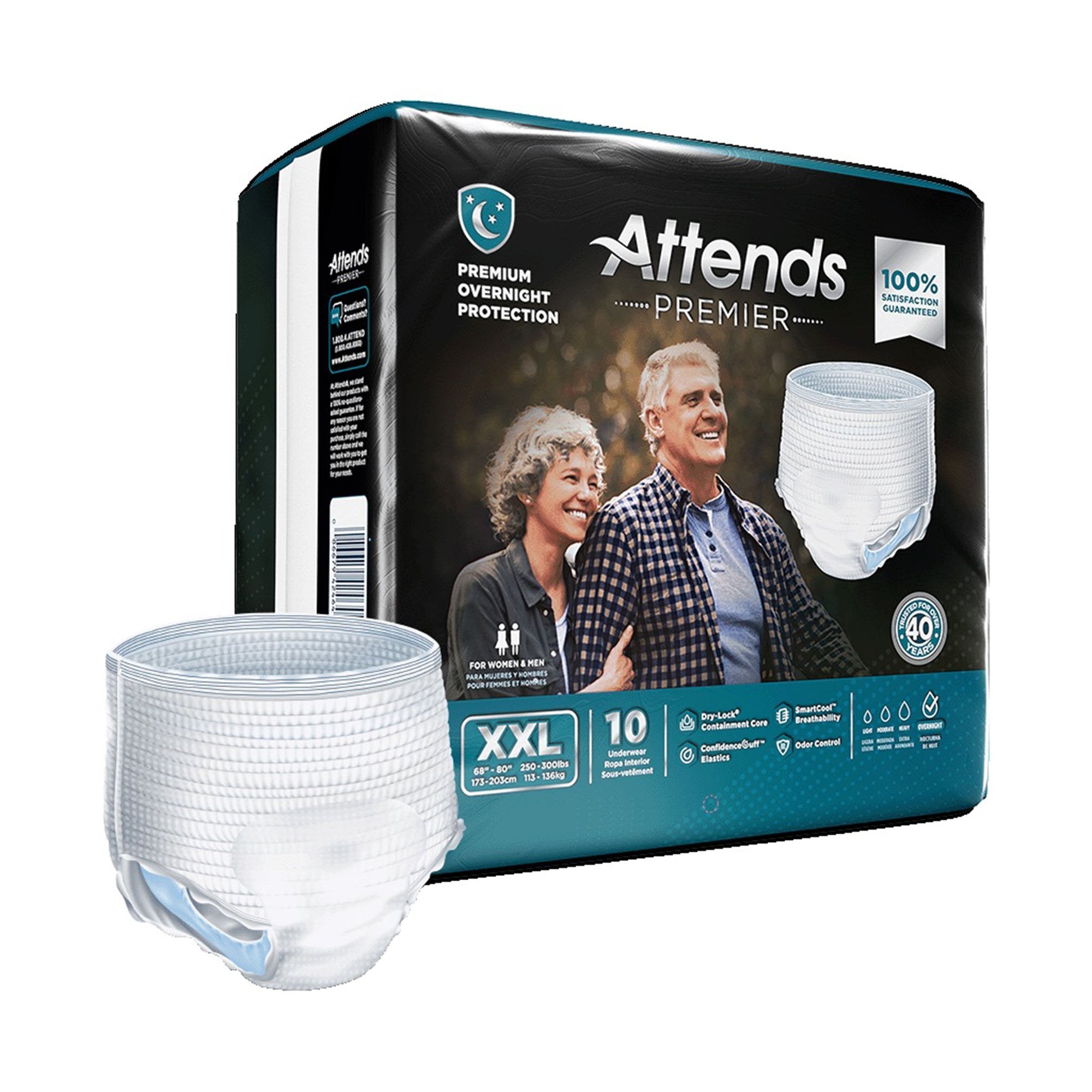 Attends Premier Unisex Adult Absorbent Underwear Pull On with Tear Away Seams 2X-Large Disposable Heavy Absorbency (1226422_CS) 40/CS
