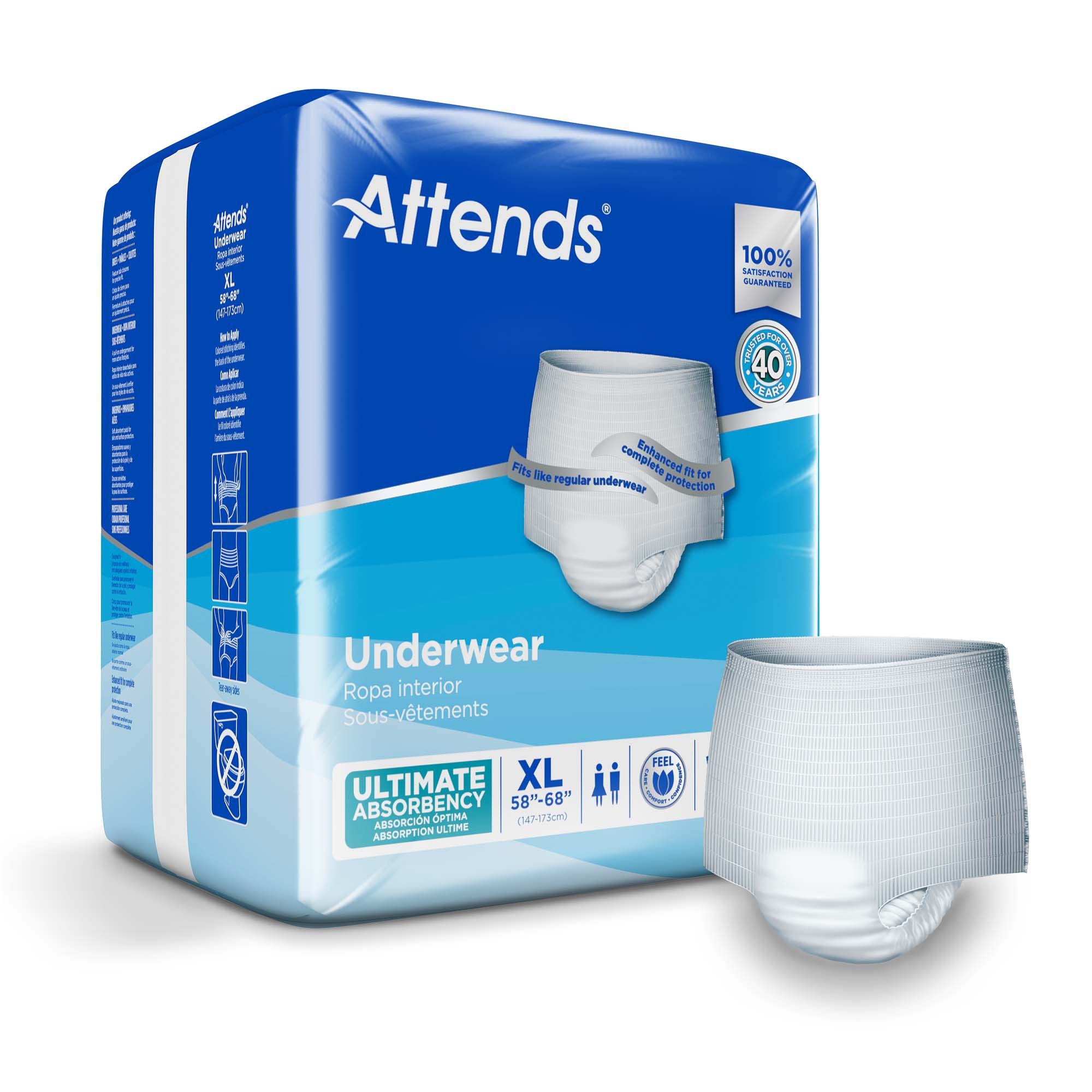 Attends Unisex Adult Absorbent Underwear Pull On with Tear Away Seams X-Large Disposable Heavy Absorbency (461061_CS) 56/CS