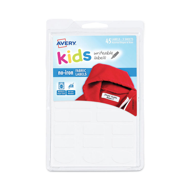 Avery Avery Kids No-Iron Fabric Labels, 6 x 4, White, 15 Labels/Sheet, 3 Sheets/Pack (AVE40700) Pack of 45