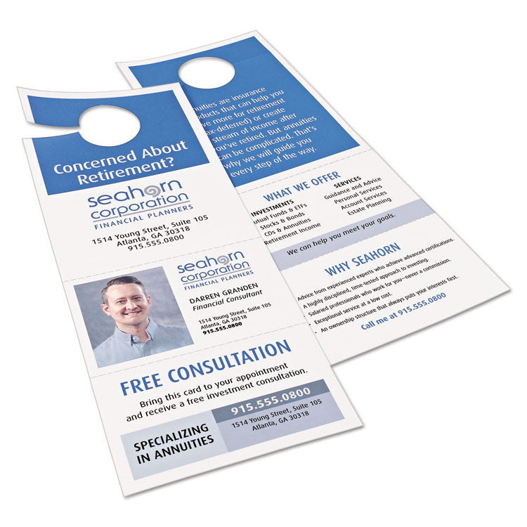 Avery Door Hanger with Tear-Away Cards, 97 Bright, 65 lb Cover Weight, 4.25 x 11, White, 2 Hangers/Sheet, 40 Sheets/Pack (AVE16150) Pack of 40
