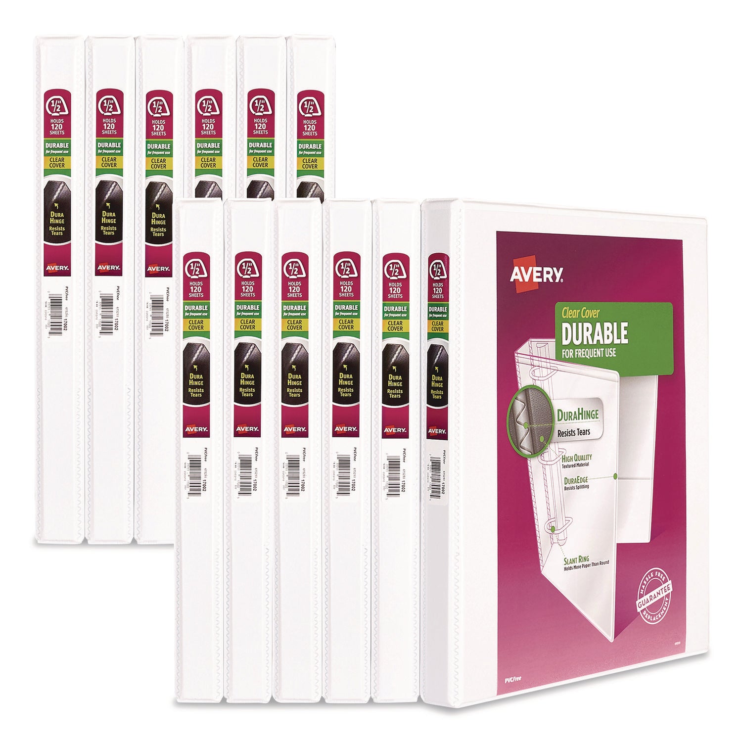 Avery Durable View Binder with DuraHinge and Slant Rings, 3 Rings, 0.5" Capacity, 11 x 8.5, White, 12/Carton (AVE17002CT) Case of 12