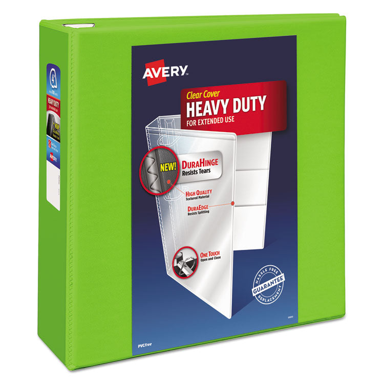 Avery Heavy-Duty View Binder with DuraHinge and Locking One Touch EZD Rings, 3 Rings, 4" Capacity, 11 x 8.5, Chartreuse (AVE79812) Each