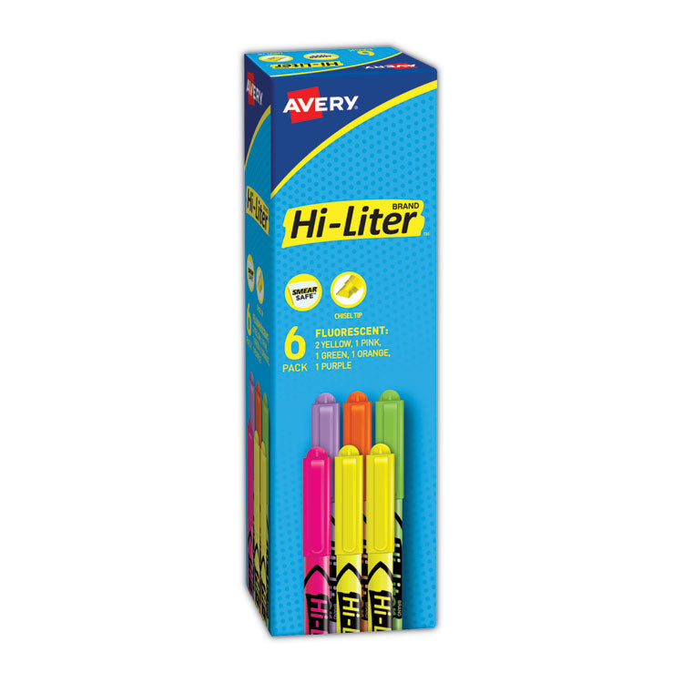 Avery HI-LITER Pen-Style Highlighters, Assorted Ink Colors, Chisel Tip, Assorted Barrel Colors, 6/Set (AVE23565) Set of 6