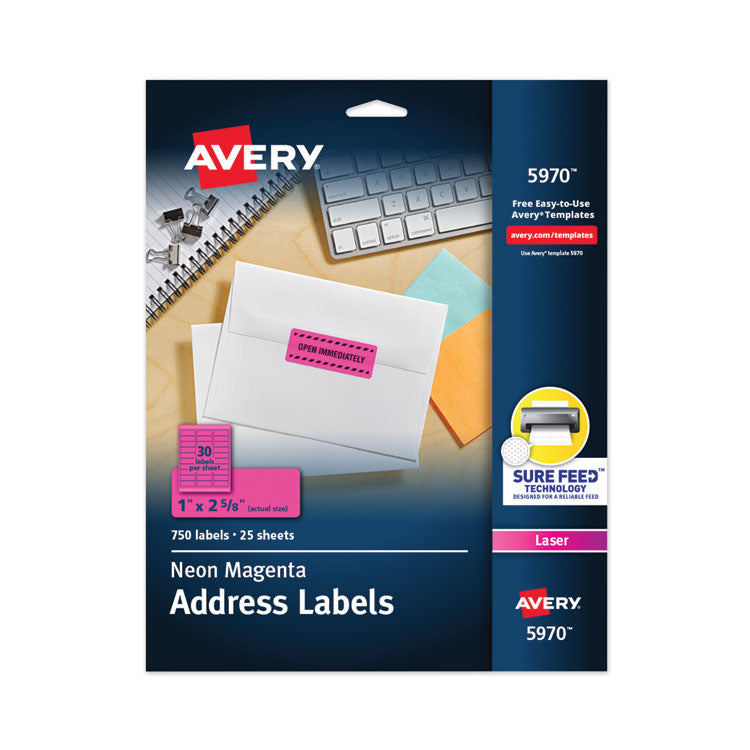 Avery High-Visibility Permanent Laser ID Labels, 1 x 2.63, Neon Magenta, 750/Pack (AVE5970) Pack of 750