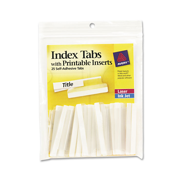 Avery Insertable Index Tabs with Printable Inserts, 1/5-Cut, Clear, 2" Wide, 25/Pack (AVE16241) Pack of 25