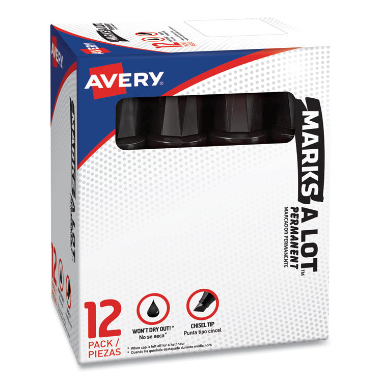 Avery MARKS A LOT Extra-Large Desk-Style Permanent Marker, Extra-Broad Chisel Tip, Black (24148) (AVE24148) Box of 12