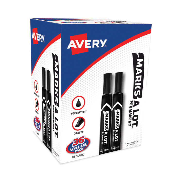 Avery MARKS A LOT Large Desk-Style Permanent Marker Value Pack, Broad Chisel Tip, Black, 36/Pack (98206) (AVE98206) Pack of 36