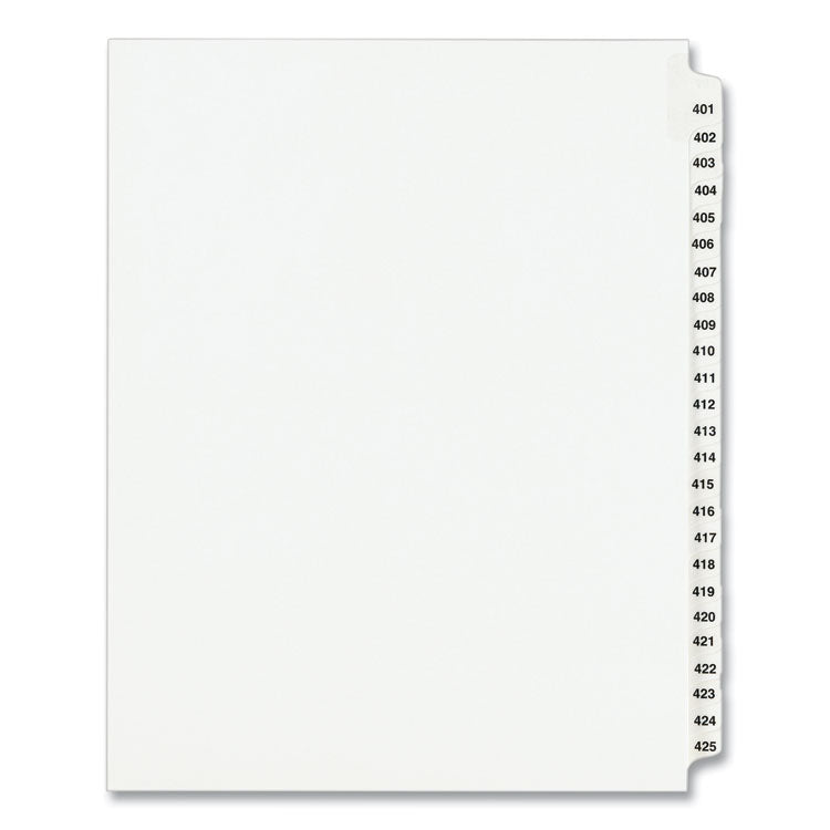 Avery Preprinted Legal Exhibit Side Tab Index Dividers, Avery Style, 25-Tab, 401 to 425, 11 x 8.5, White, 1 Set, (1346) (AVE01346) Set of 25