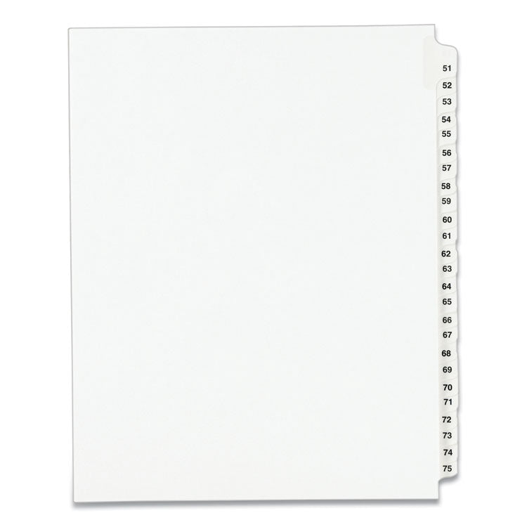 Avery Preprinted Legal Exhibit Side Tab Index Dividers, Avery Style, 25-Tab, 51 to 75, 11 x 8.5, White, 1 Set, (1332) (AVE01332) Pack of 25