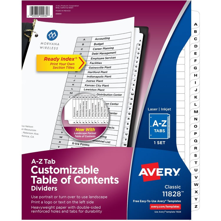 Avery® A-Z Black & White Table of Contents Dividers, 26 x Divider(s), Table of Contents, A-Z, 26 Tab(s)/Set (AVE11828) 1 Set