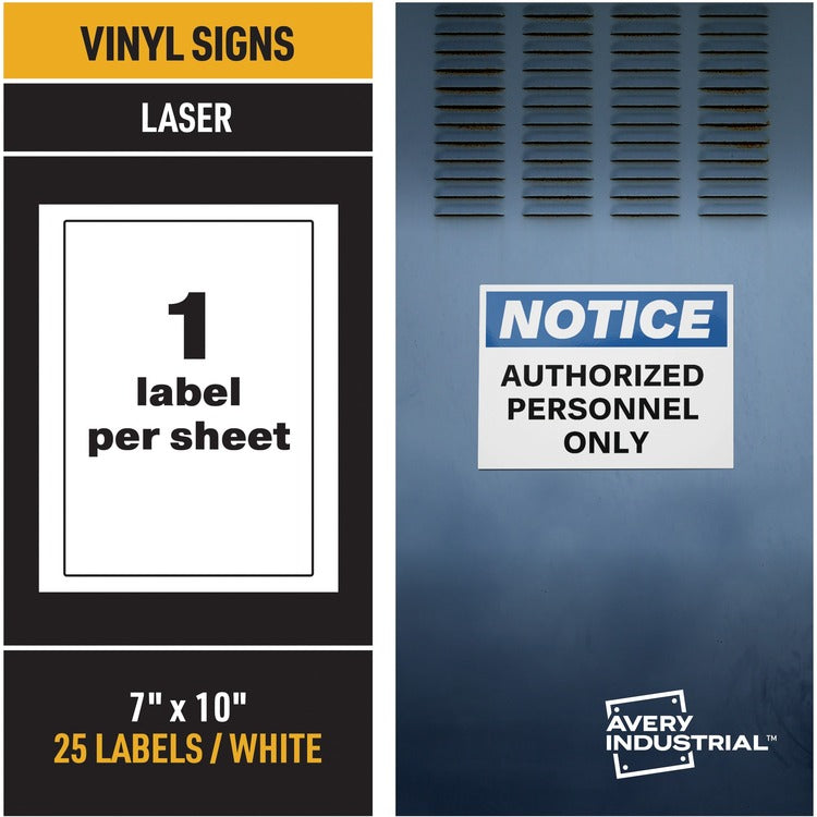 Avery® Adhesive Printable Vinyl Signs, 5" x 7" Length, White, 25/Pack (AVE61552) Each