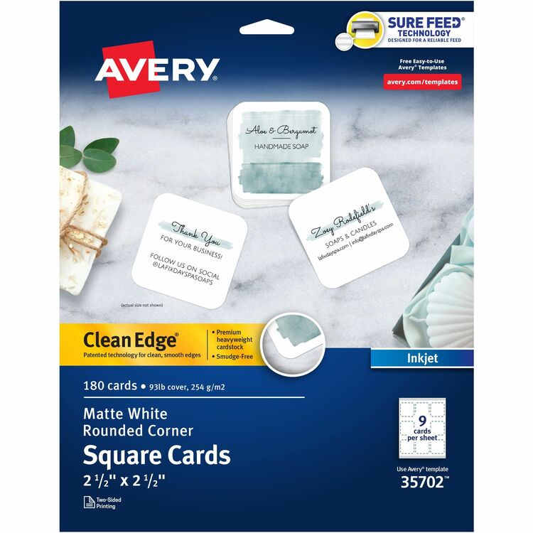 Avery® Cards, Rounded Corners, Inkjet, 2-1/2"x2-1/2" ,180/PK, WE (AVE35702) Pack of 5
