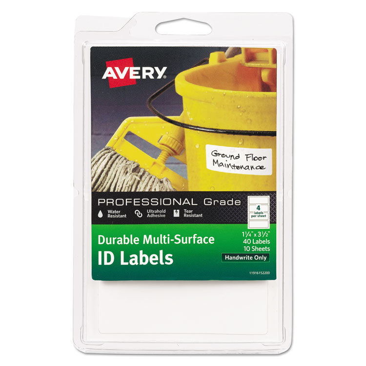 Avery® Durable Permanent Multi-Surface ID Labels, Inkjet/Laser Printers, 1.25 x 3.5, White, 4/Sheet, 10 Sheets/Pack (AVE61522) Pack of 40