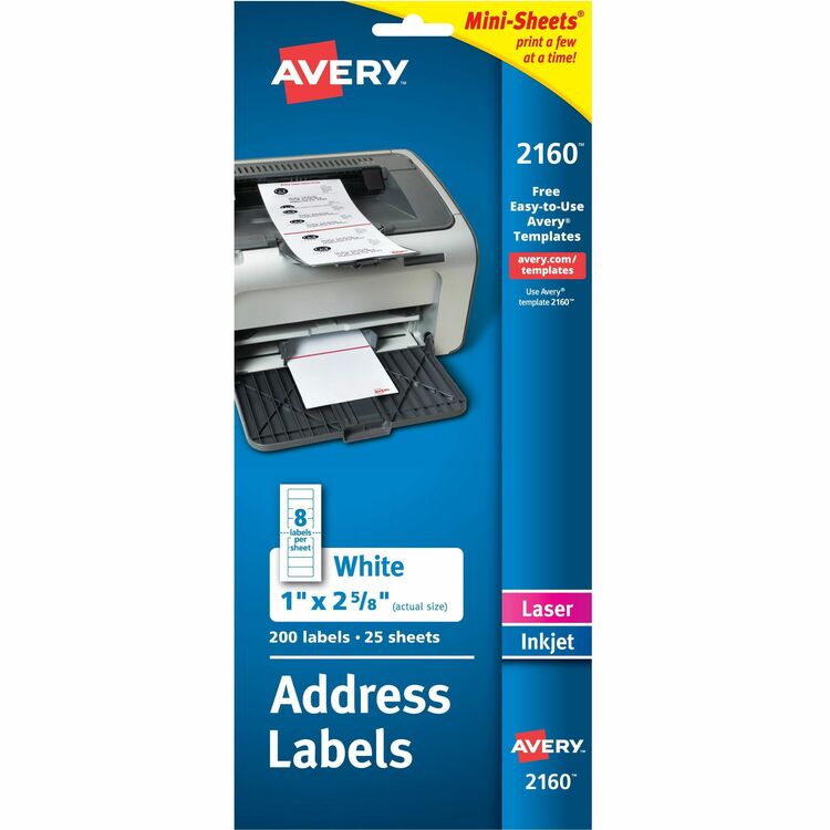 Avery® Laser Labels, Address, 1"x2 5/8", 200 Count, White (AVE2160) Pack of 200