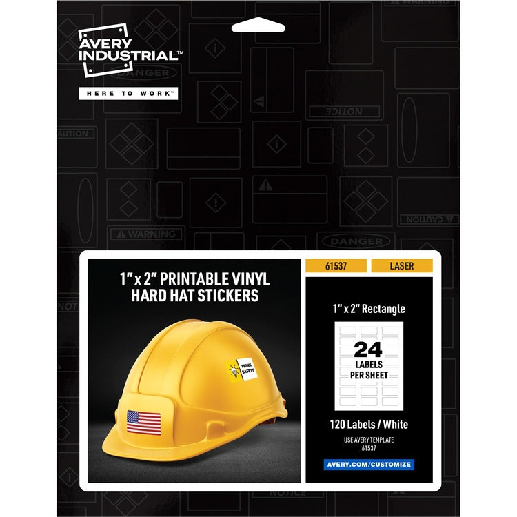 Avery® Printable Hard Hat/Helmet Vinyl Stickers - Rectangle Shape - Full-Bleed Design - White - Vinyl (AVE61537) Pack of 120