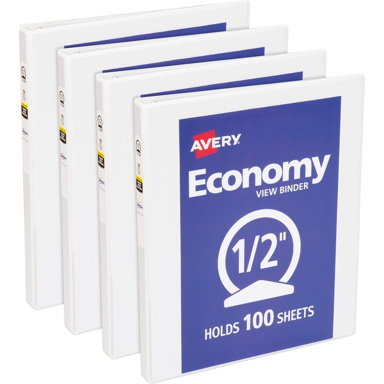 Avery® View Binder, 1/2" Round Rings, Economy, 11"x8-1/2", 4/BD, White (AVE05706BD) Pack of 4