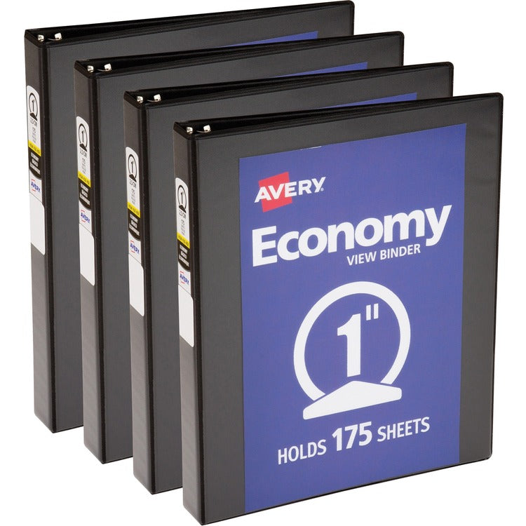 Avery® View Binder, 1" Round Rings, Economy, 11"x8-1/2", 4/BD, Black (AVE05710BD) Pack of 4